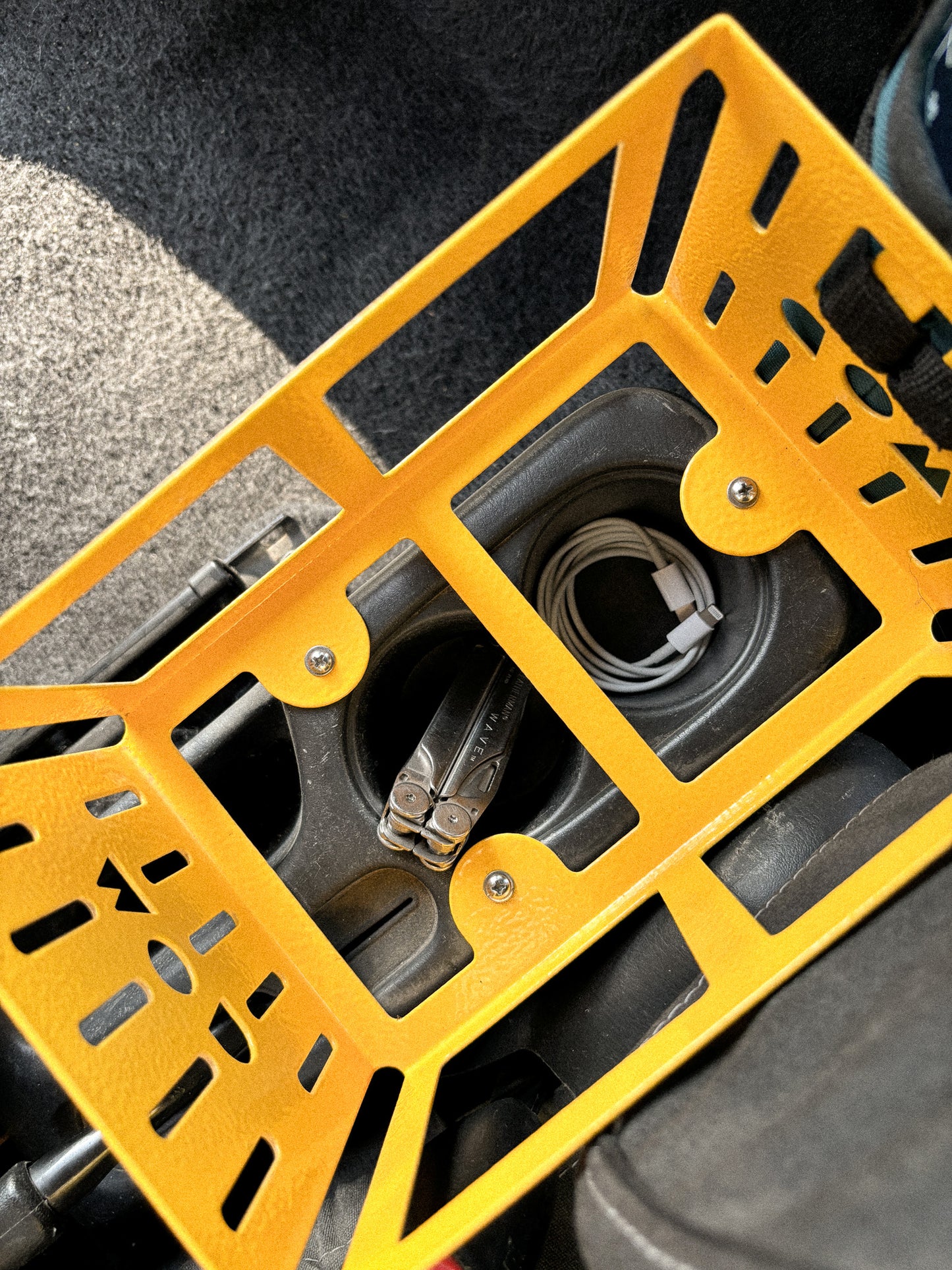 Caddy Box in Traffic Yellow without Caddy Pouch to show packing space underneath in Jimny 3