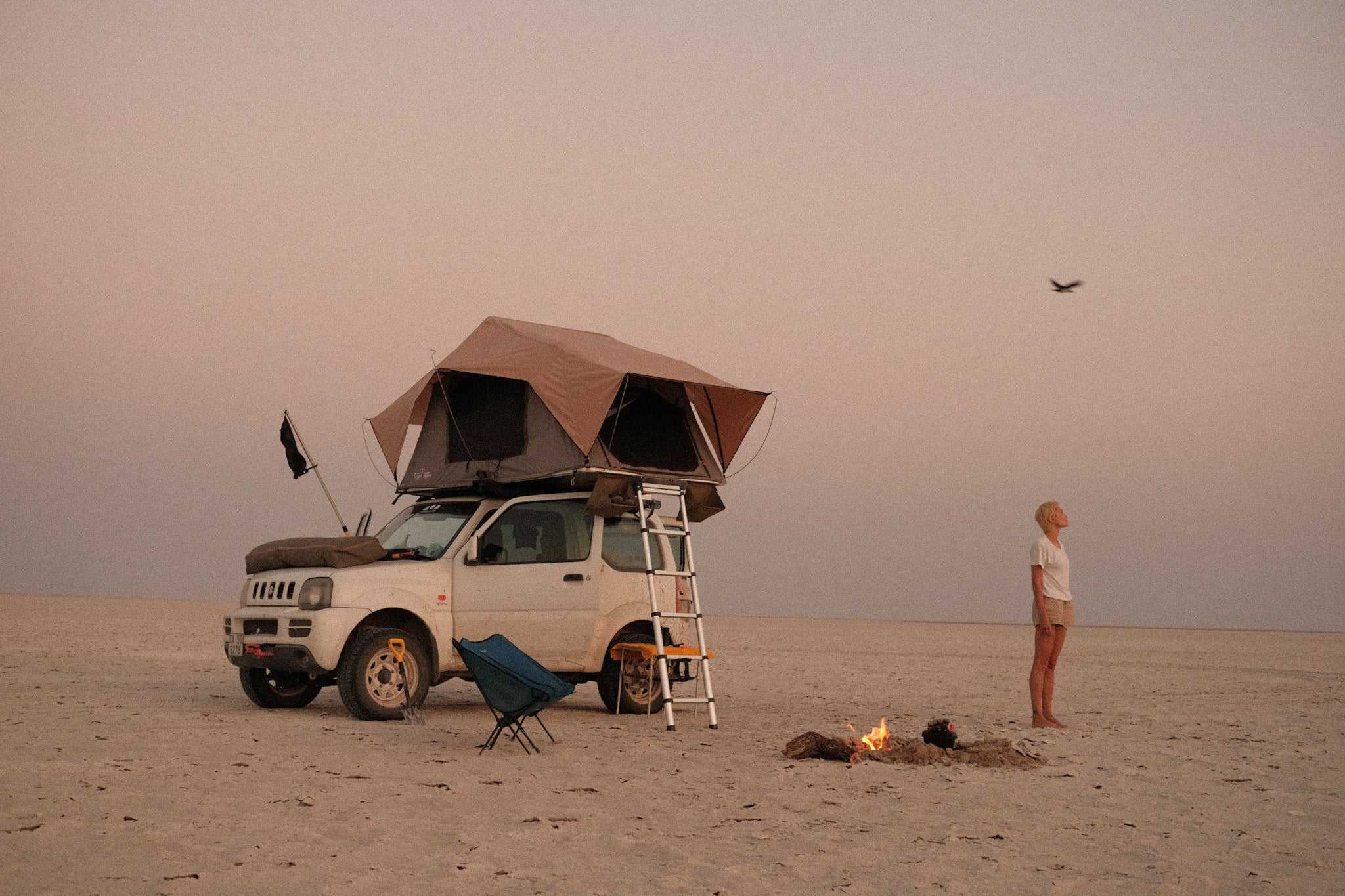 Jimny 3 Roof Top Tent accessories on a salt pan in Botswana