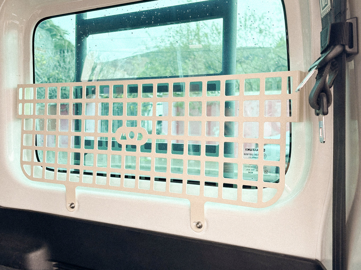 Molle panel in Suzuki Jimny rear window in white