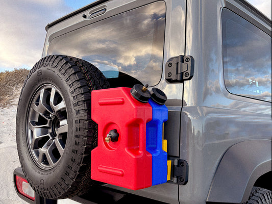 Rear Door Mount carrying fuel tank a Jimny 4 showing cargo capacity