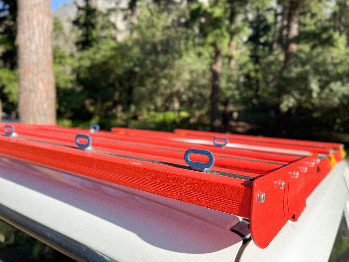 Roof Rack for Jimny 3 in Red, detail of back rack with Lashing Points