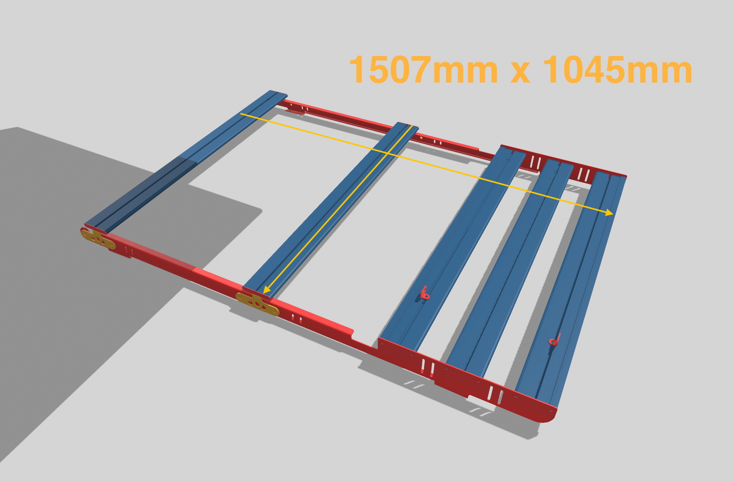 Illustration showing dimensions for the Roof Rack for Jimny 3 total length and width being 1507x1045mm