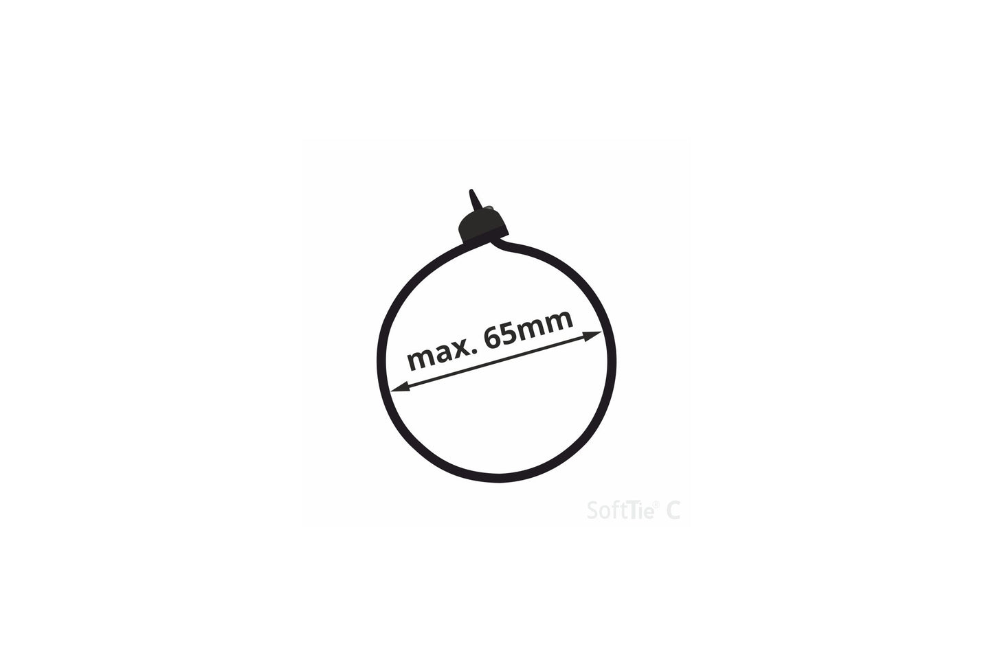 Diameter size of SoftTie 240mm strap showing 65mm