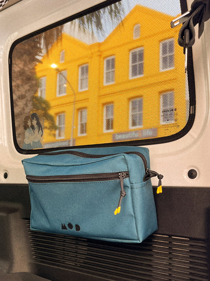 Bag hooked onto Hook & Loop set in the back of a Suzuki Jimny 4