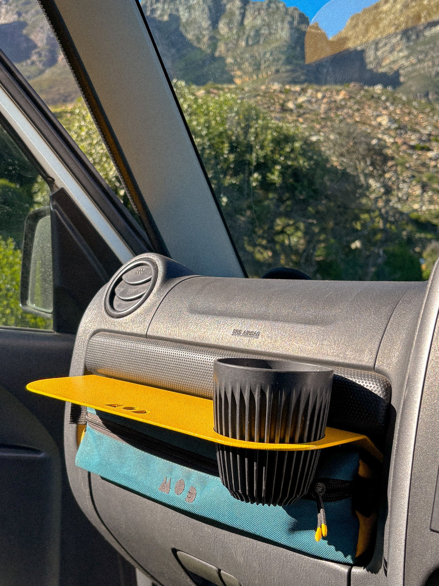 Dash Shelf installed in a Jimny 3 with Cup holder and Dash Pouch storage
