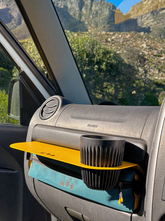 Dash Shelf installed in a Jimny 3 with Cup holder and Dash Pouch storage