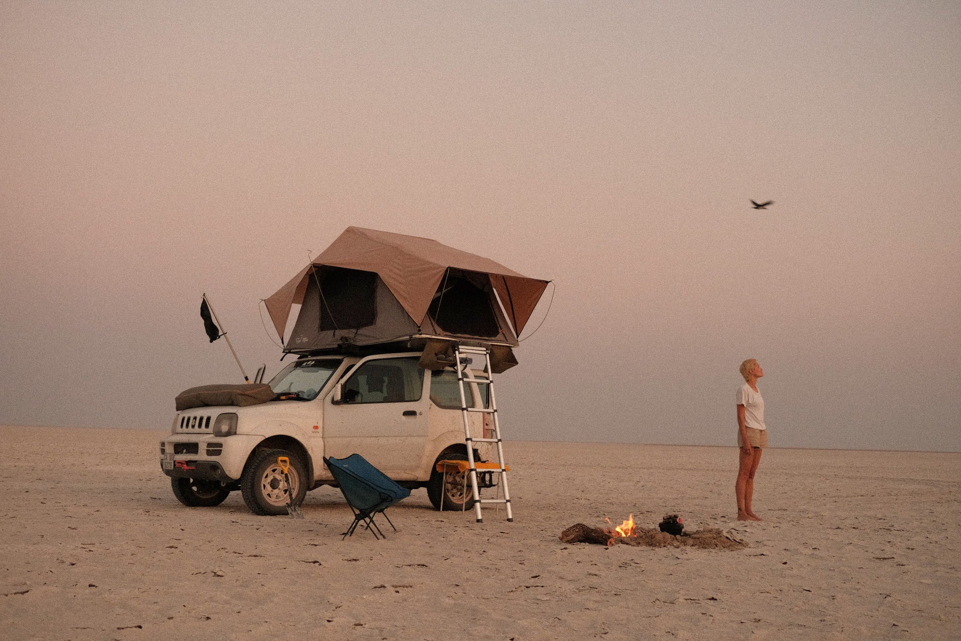 Jimny 3 Roof Top Tent accessories on a salt pan in Botswana
