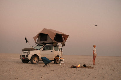Jimny 3 Roof Top Tent accessories on a salt pan in Botswana