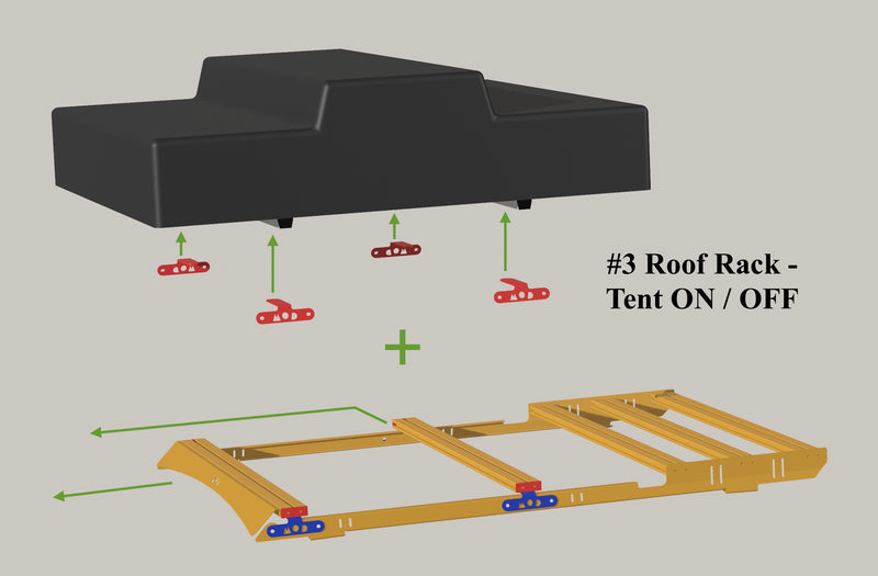 Roof Rack for Jimny 3 showing Tent On/Off System