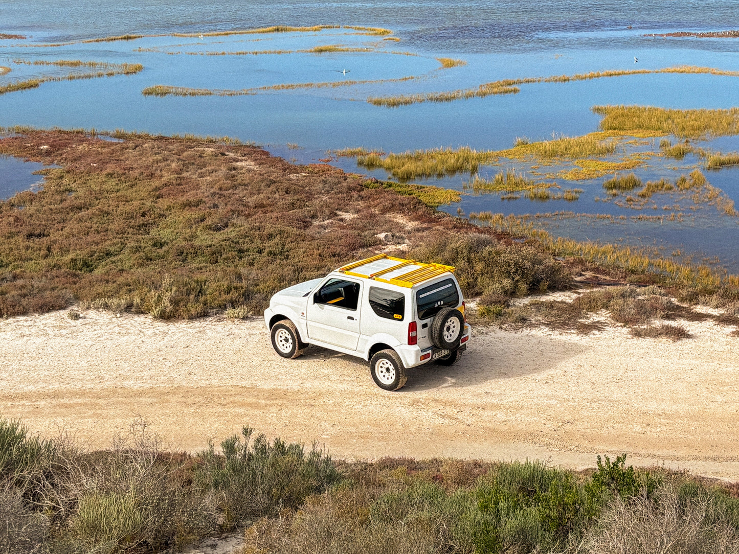 Roof Rack on Jimny 3 unpacked and view with lagoon