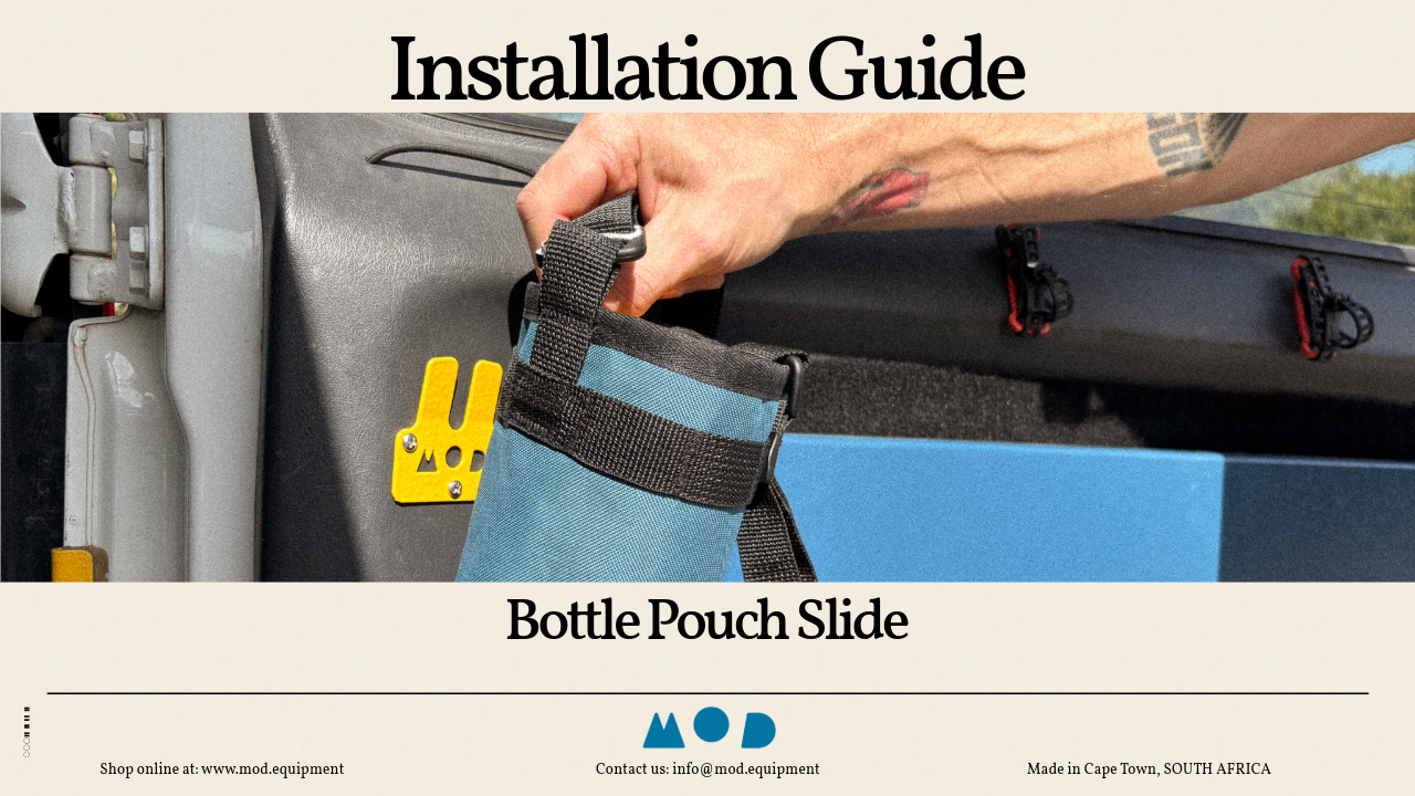 Installation video showing how to install the MOD Bottle Pouch Slide in your Suzuki Jimny 